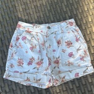 American Eagle Outfitters White Floral Jean Shorts - Pink Floral
